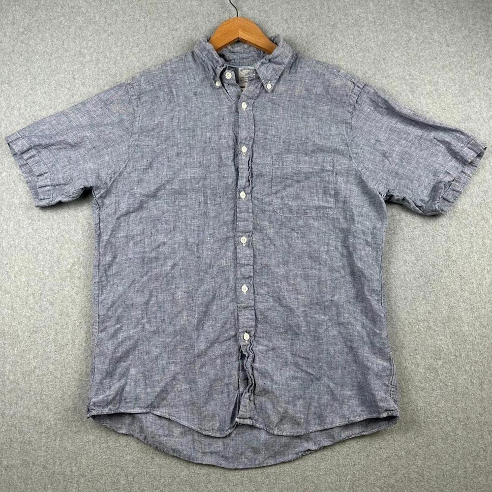 Brooks Brothers 100% Linen Men’s Large Blue Button Down‎ Shirt Regent Fit Polo